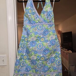 Floral Halter Dress in Blue and Green